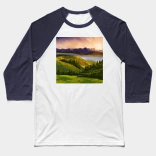 Sunset Mountains Landscape Oil Painting Baseball T-Shirt